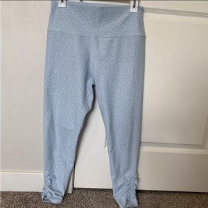 Betsey Johnson Polka Dot Athletic Ruched Activewear Leggings Blue Womens Large